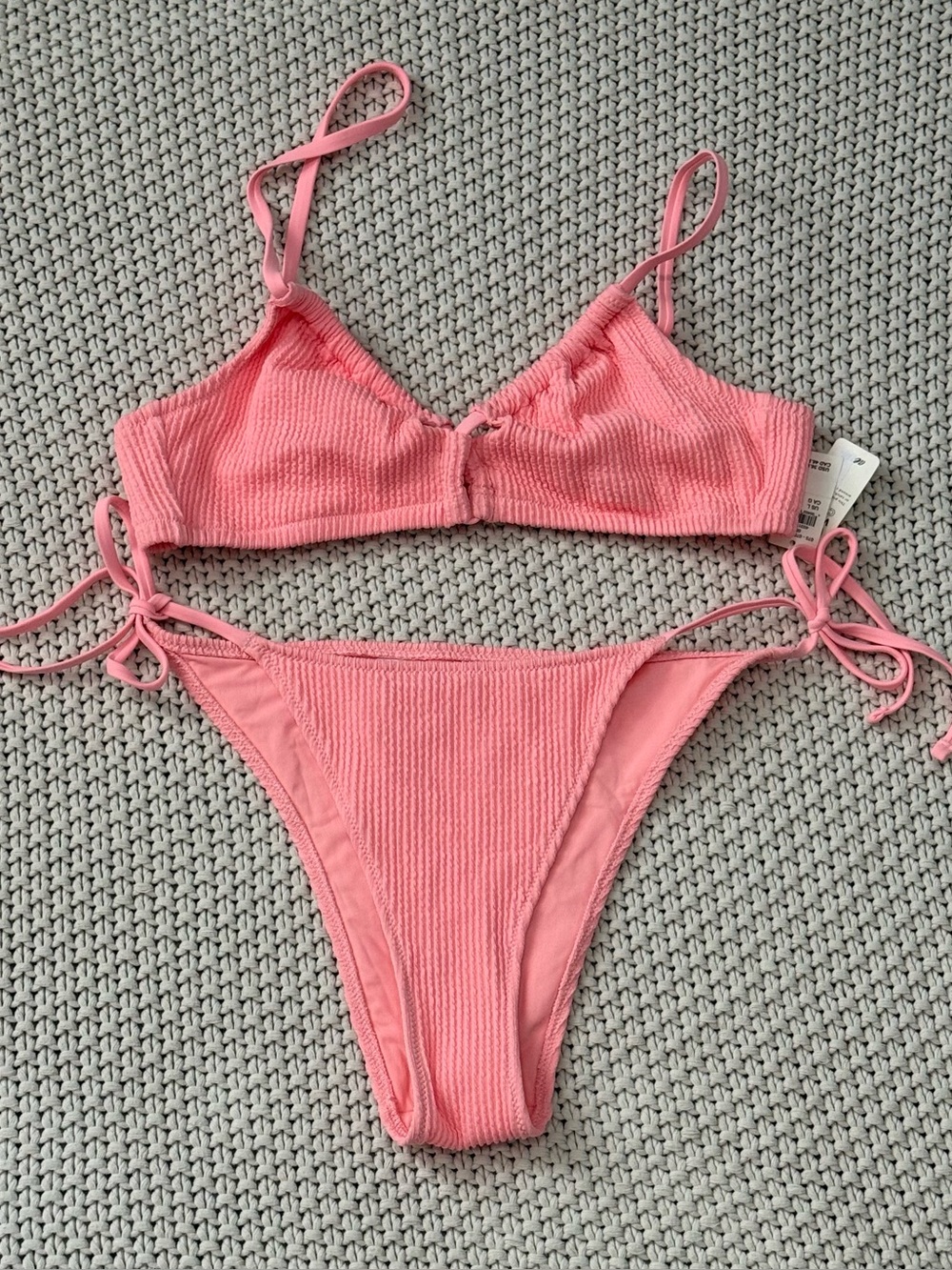 NWT Aerie Pink Ribbed Bikini Set- Size Large